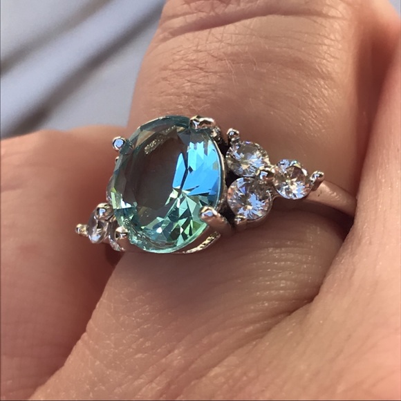 Jewelry - Sterling Silver oval Blue topaz engagement ring